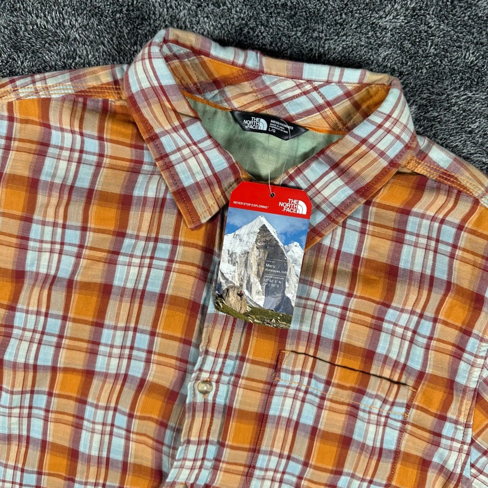 The North Face Bagley Shirt Mens Large S/S Orange Plaid Button Down Outdoors NEW